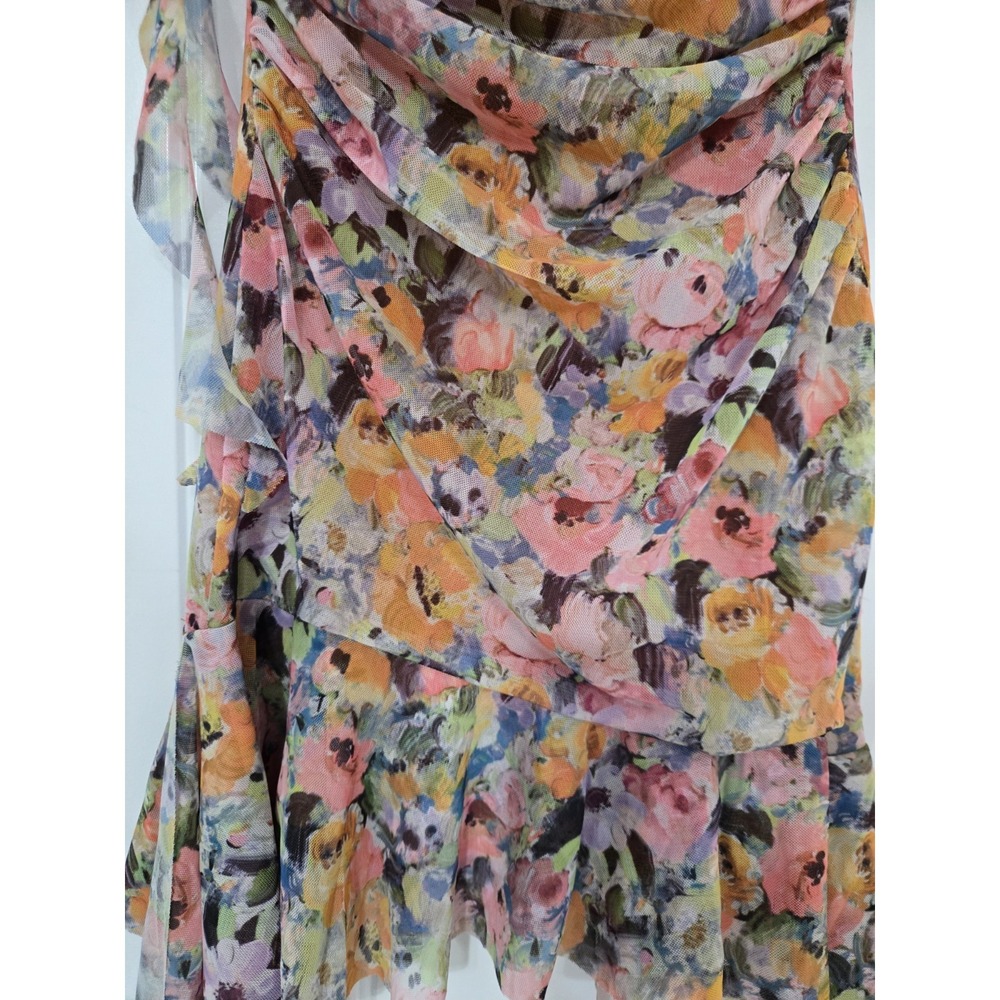 Zara Multicolor Floral V-neck Mesh Ruffle Sleeveless Dress Size S NWT - Picture 4 of 9